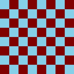 Checkerboard 8 by 8. Maroon and Sky blue colors of checkerboard. Chessboard, checkerboard texture. Squares pattern. Background.