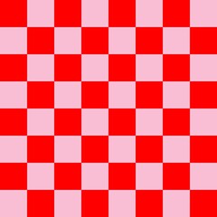 Checkerboard 8 by 8. Pink and Red colors of checkerboard. Chessboard, checkerboard texture. Squares pattern. Background.