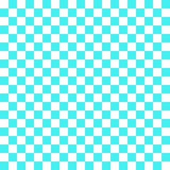 Two color checkerboard. Cyan and White colors of checkerboard. Chessboard, checkerboard texture. Squares pattern. Background.