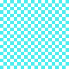 Two color checkerboard. Cyan and White colors of checkerboard. Chessboard, checkerboard texture. Squares pattern. Background.