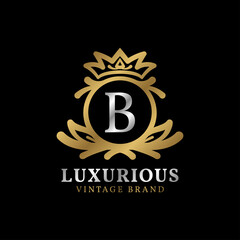 letter B with crown luxury crest for beauty care, salon, spa, fashion vector logo design