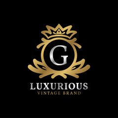 letter G with crown luxury crest for beauty care, salon, spa, fashion vector logo design
