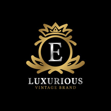 letter E with crown luxury crest for beauty care, salon, spa, fashion vector logo design