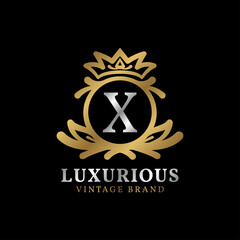 letter X with crown luxury crest for beauty care, salon, spa, fashion vector logo design
