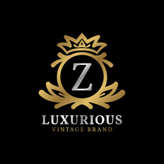 letter Z with crown luxury crest for beauty care, salon, spa, fashion vector logo design