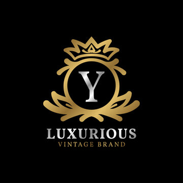 letter Y with crown luxury crest for beauty care, salon, spa, fashion vector logo design