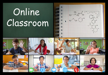 Video call interface with schoolchildren on screen