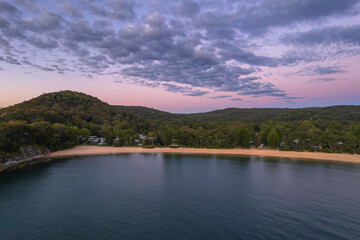 Aerial sunrise seascape with clouds