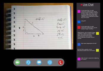 Video call interface with mathematical formulas on screen