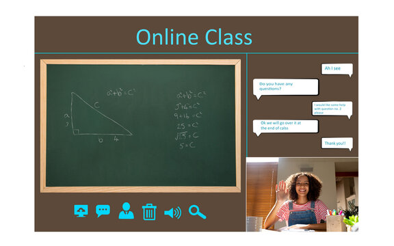 Video call interface with diverse teacher on screen