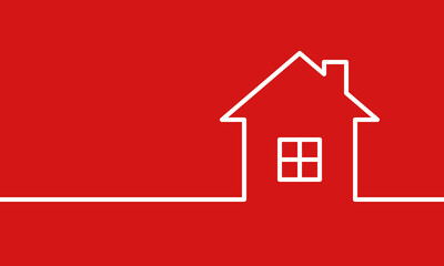 white outline house on red background, real estate or property cover