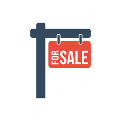 real estate street sale sign, flat vector icon