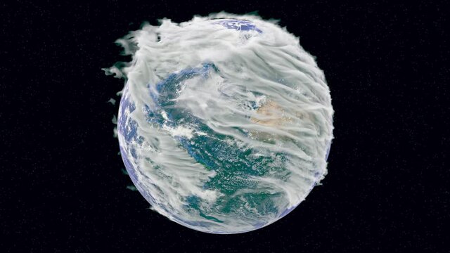 Thick smoke wraps Earth in a devastating cloud of emissions, concept of global climate catastrophe, imagery of Earth by NASA