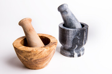 Mortar with pestle for chopping and chopping spices