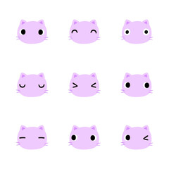 ネコの顔　アイコンセット　主線なし