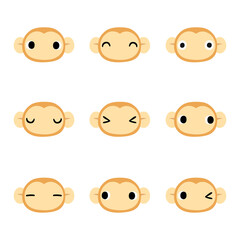 サルの顔　アイコンセット　主線なし