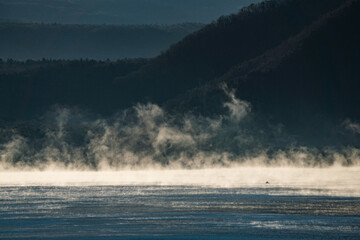 후지산 아침 물안개