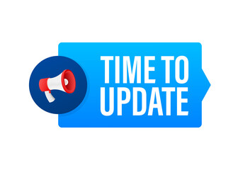 Hand Holding Megaphone with Time to update. Megaphone banner. Web design