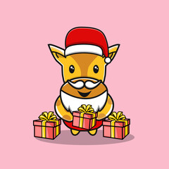 cute giraffe cartoon wearing christmas hat