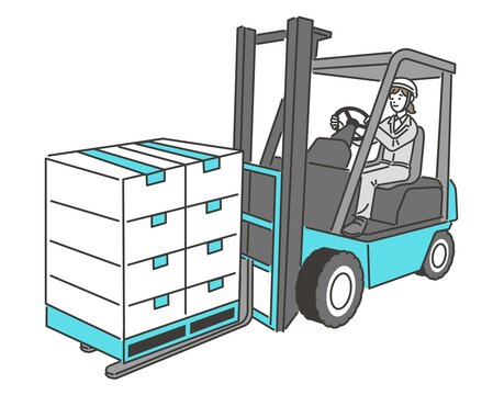 blue forklift operator lifting boxes