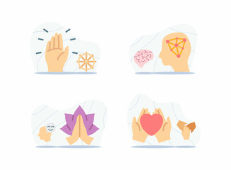 self awareness icon set collection with emotional intelligence meditation hand and heart