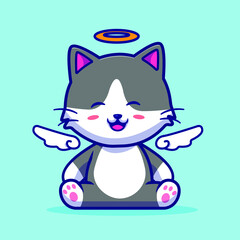 cute angel cat cartoon illustration vectir