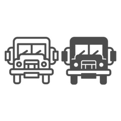 School bus, truck, lorry line and solid icon, education concept, autobus vector sign on white background, outline style icon for mobile concept and web design. Vector graphics.
