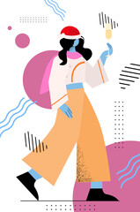 woman in santa hat drinking champagne 2022 new year and christmas holidays celebration concept