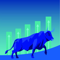 illustration of a bull and a graph in blue