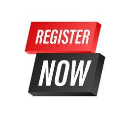 Megaphone label with register now. Megaphone banner. Web design. Vector stock illustration