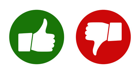 Vector thumb up and thumb down circle icons. Like and dislike signs. Social media elements.