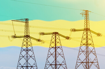 Double exposure - power line, tower and flag Gabon