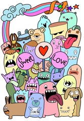 Obraz premium Hand-drawn illustrations, monsters doodle, Hand Drawn cartoon.