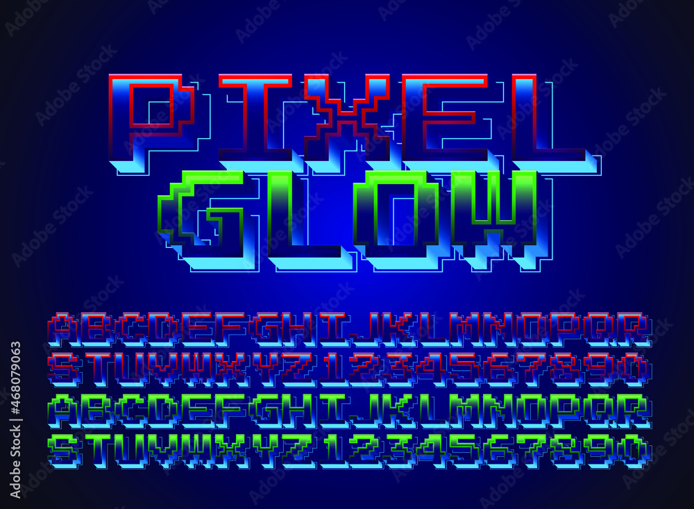 Sticker modern futuristic pixel glow retro neon text effect	