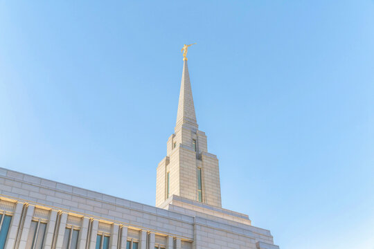Low angle view of an LDS church against the clear sky in Utah