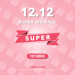 12.12 pink background with gift pattern. for your brand, promotion and others