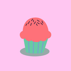 Strawberry Muffin Cake Vector Illustration