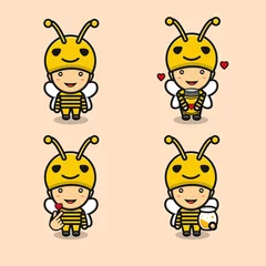 Fotobehang cute honey bee costume boy cartoon © rukits.studio