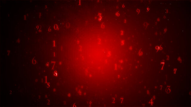 赤い背景と白い無数の数字
空間に舞う数字のパーティクル