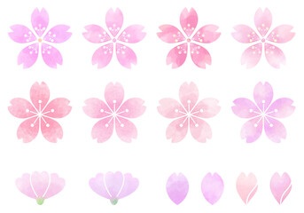 春爛漫、桜の花のセット 水彩風