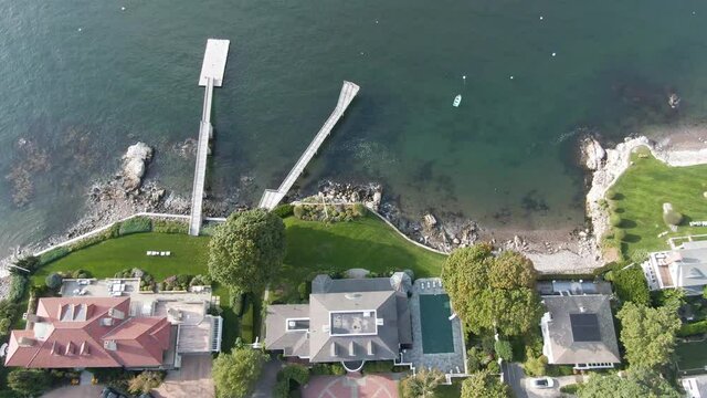 Bird's Eye View Of Marblehead Harbor, Ma, USA During Daytime - aerial drone shot