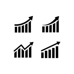 Growing bar graph icon set. Business graphs and charts icons, charts diagrams, money, down or up arrow. Vector illustration`