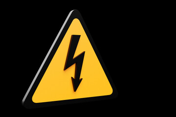 3D illustration high voltage icon, danger symbol on black isolated  background