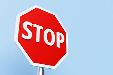 3D illustration  Road red sign on gray background. Road traffic control.