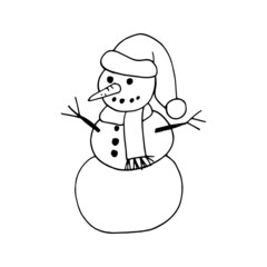 snowman hand drawn doodle. vector, scandinavian, nordic, minimalism, monochrome. icon, sticker, decor, card, christmas, new year, winter.