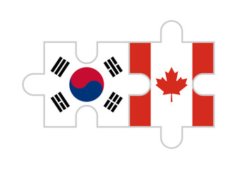 puzzle pieces of south korea and canada flags. vector illustration isolated on white background