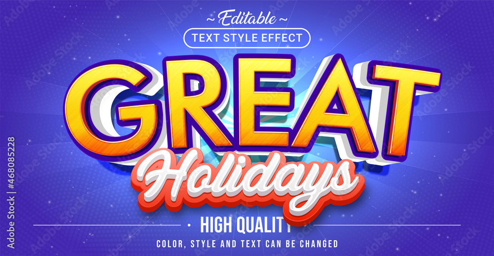 Poster editable text style effect - great holidays text style theme.