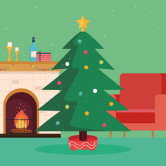 Fototapeta premium christmas tree and fireplace