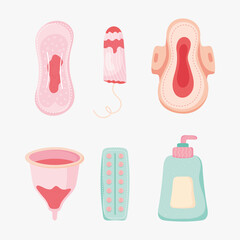 six menstruation period items