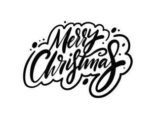 Merry Christmas calligraphy. Holiday poster. Black color lettering phrase.